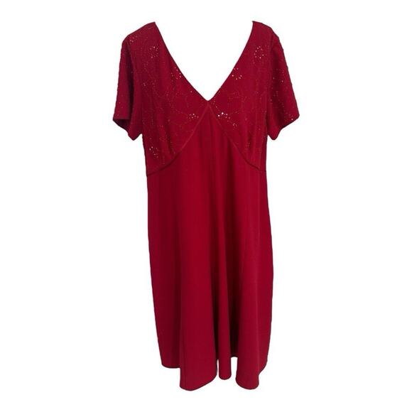 Adrianna Papell Plus Beaded Flutter Sleeve Cocktail Dress Red 20W Formal Evening - Picture 1 of 10